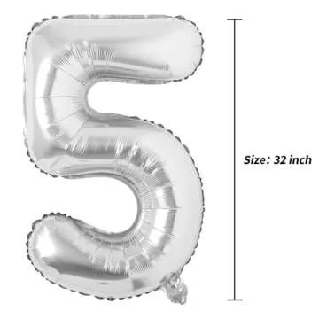 32 inch Letter Balloons Silver Alphabet Number Balloons Foil Mylar Party Wedding Bachelorette Birthday Bridal Shower Graduation Anniversary Celebration Decoration (32 INCH Silver 5)