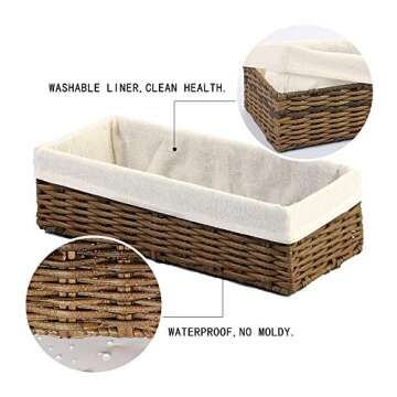 HOSROOME Bathroom Wicker Baskets for Organizing Toilet Paper Basket Storage Basket for Toilet Tank Top Decorative Basket for Closet, Bedroom, Bathroom, Entryway, Office（Set of 2,Brown)