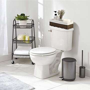 HOSROOME Bathroom Wicker Baskets for Organizing Toilet Paper Basket Storage Basket for Toilet Tank Top Decorative Basket for Closet, Bedroom, Bathroom, Entryway, Office（Set of 2,Brown)