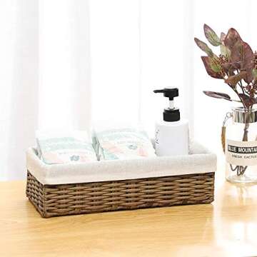 HOSROOME Bathroom Wicker Baskets for Organizing Toilet Paper Basket Storage Basket for Toilet Tank Top Decorative Basket for Closet, Bedroom, Bathroom, Entryway, Office（Set of 2,Brown)