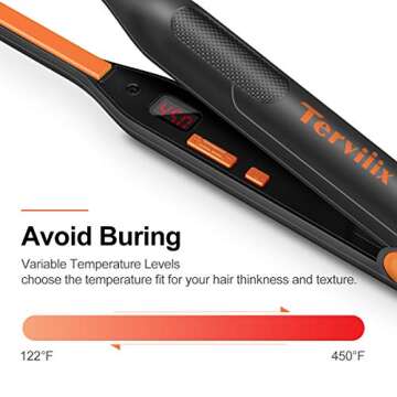Terviiix Small Flat Iron for Short Hair, Temperature Adjustable Pencil Flat Iron Fast Heat Up, 3/10 ...