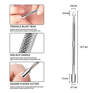 2 Pcs Cuticle Pusher Cutter and Remover, Professional Double Ended Stainless Steel Dual Head Cuticle Pusher Tool Nail Care Polish Remover Cuticle Trimmer, Durable Manicure and Pedicure Tool (Silver)