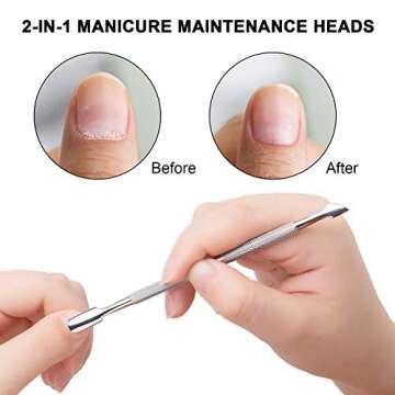 2 Pcs Cuticle Pusher Cutter and Remover, Professional Double Ended Stainless Steel Dual Head Cuticle Pusher Tool Nail Care Polish Remover Cuticle Trimmer, Durable Manicure and Pedicure Tool (Silver)