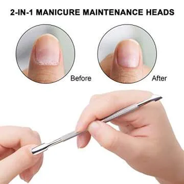 2 Pcs Cuticle Pusher Cutter and Remover, Professional Double Ended Stainless Steel Dual Head Cuticle Pusher Tool Nail Care Polish Remover Cuticle Trimmer, Durable Manicure and Pedicure Tool (Silver)