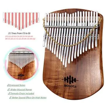 MOOZICA 21 Keys Solid Koa Kalimba Thumb Piano, Single Solid Wood Flat-board Professional Kalimba Mar...