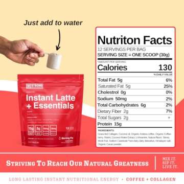 STRONG COFFEE COMPANY, Morning FIX, Instant Vanilla Latte - 12 Single Serving Packs, 15g Protein, Instant Protein Coffee with Collagen, Adaptogens & Nootropics