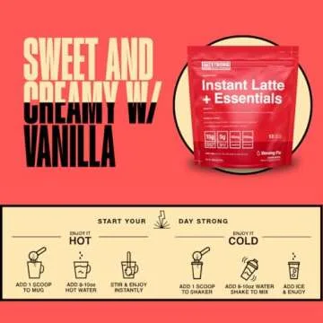 STRONG COFFEE COMPANY, Morning FIX, Instant Vanilla Latte - 12 Single Serving Packs, 15g Protein, Instant Protein Coffee with Collagen, Adaptogens & Nootropics