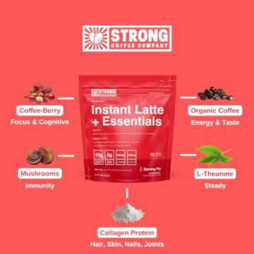 STRONG COFFEE COMPANY, Morning FIX, Instant Vanilla Latte - 12 Single Serving Packs, 15g Protein, Instant Protein Coffee with Collagen, Adaptogens & Nootropics