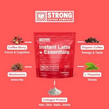 STRONG COFFEE COMPANY, Morning FIX, Instant Vanilla Latte - 12 Single Serving Packs, 15g Protein, Instant Protein Coffee with Collagen, Adaptogens & Nootropics