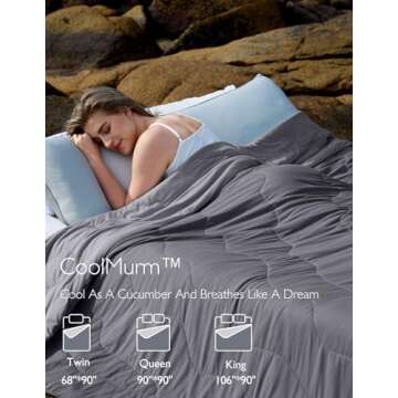 Momcozy Life CoolMurm Cooling Comforter for Hot Sleepers, Full/Queen 90"x90" Hot Flashes Cooling Blanket, All-Season Lightweight Soft Breathable Cooling Quilt Duvet, Stay Cool All Night, Smoky Grey