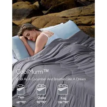 Momcozy Life CoolMurm Cooling Comforter for Hot Sleepers, Full/Queen 90"x90" Hot Flashes Cooling Blanket, All-Season Lightweight Soft Breathable Cooling Quilt Duvet, Stay Cool All Night, Smoky Grey