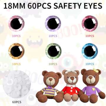 MUCUNNIA 120pcs 18mm Safety Eyes for Amigurumi 3D Glitter Plastic Safety Eyes for Crocheting with Wa...