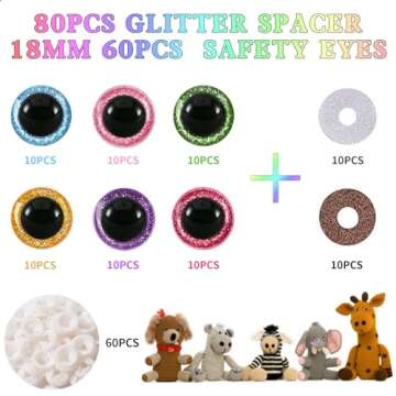 MUCUNNIA 120pcs 18mm Safety Eyes for Amigurumi 3D Glitter Plastic Safety Eyes for Crocheting with Washers Doll Eyes for Crochet Animals Plush Stuffed Animals DIY Valentine's Day Decorations