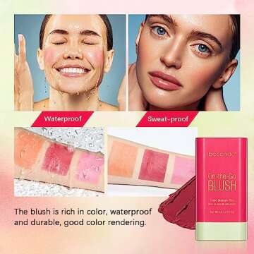 2-in-1 Cheek and Lip Tint Soft Cream On-the-Go Blush Stick Blendable for Cheek Makeup