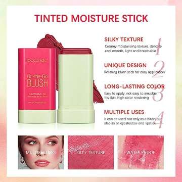 2-in-1 Cheek and Lip Tint Soft Cream On-the-Go Blush Stick Blendable for Cheek Makeup