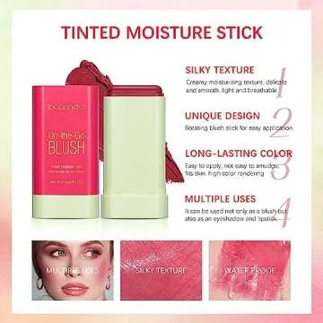 2-in-1 Cheek and Lip Tint Soft Cream On-the-Go Blush Stick Blendable for Cheek Makeup
