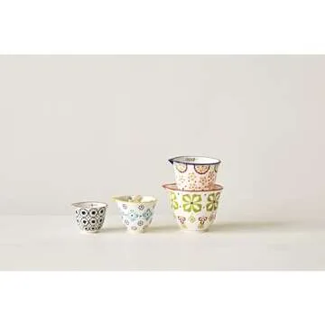 Creative Co-Op Floral Measuring Cups Set of 4 Decorative Stoneware