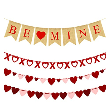 4Pcs Valentines Day Decorations Set No DIY Required BE MINE Love Heart XO Garlands Banner for Home C...