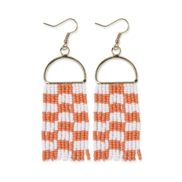 Vibrant Orange & White Checkered Boho Earrings for Game Day & Beyond