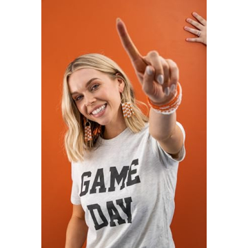 Orange White Checkered Boho Earrings for Game Day Fashion