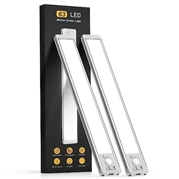 Rechargeable Motion Sensor Under Cabinet Lights - 2-Pack Indoor 63 LED Magnetic Dimmable Lights