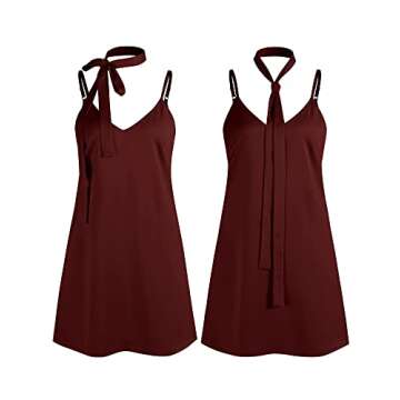ZAFUL Women's Casual Satin Dress Spaghetti Strap Cowl Neck Slips Side Slit Cocktail Party Silk Mini Cami Dresses