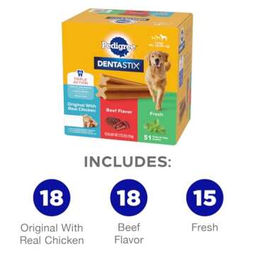 PEDIGREE DENTASTIX Large Dog Dental Care Treats Original, Beef & Fresh Variety Pack, 2.73 lb.Pack (5...
