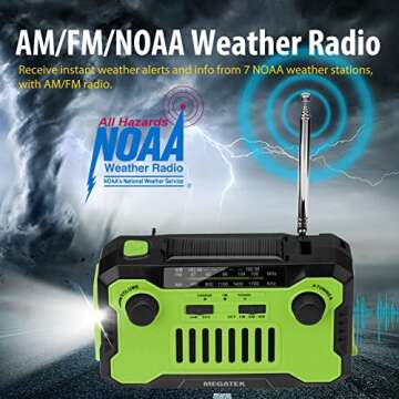 Megatek Emergency NOAA Weather AM/FM Radio with 5000mAh Battery USB-C Phone Charger, Hand-Crank/Sola...