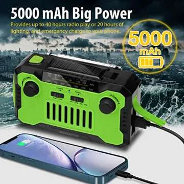 Megatek Emergency NOAA Weather AM/FM Radio with 5000mAh Battery USB-C Phone Charger, Hand-Crank/Solar Powered Survival Radio with Flashlight, Reading Light and Headphone Jack