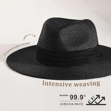FURTALK Womens Mens Wide Brim Straw Panama Hat Fedora Summer Beach Sun Hat UPF Straw Hat for Women