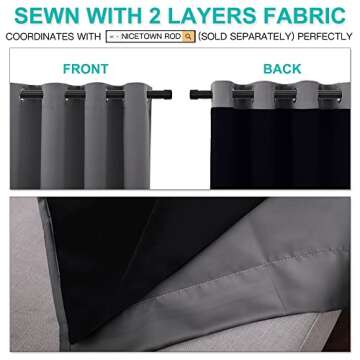 NICETOWN 100% Blackout Curtains with Black Liners, Thermal Insulated Full Blackout 2-Layer Lined Drapes, Energy Efficiency Window Draperies for Bedroom (Grey, 2 Panels, 52-inch W by 63-inch L)
