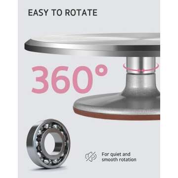 Syntus Aluminum Alloy Revolving Cake Stand, 12 Inch Cake Turntable for Decorating Super Smooth and Quiet Rotation Cake Decorating Stand for Party Wedding, Bright Silver Base