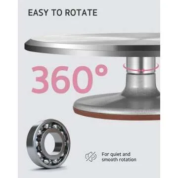 Syntus Aluminum Alloy Revolving Cake Stand, 12 Inch Cake Turntable for Decorating Super Smooth and Quiet Rotation Cake Decorating Stand for Party Wedding, Bright Silver Base