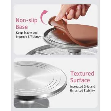 Syntus Aluminum Alloy Revolving Cake Stand, 12 Inch Cake Turntable for Decorating Super Smooth and Quiet Rotation Cake Decorating Stand for Party Wedding, Bright Silver Base