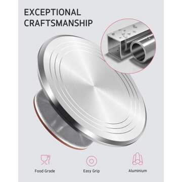 Syntus Aluminum Alloy Revolving Cake Stand, 12 Inch Cake Turntable for Decorating Super Smooth and Quiet Rotation Cake Decorating Stand for Party Wedding, Bright Silver Base