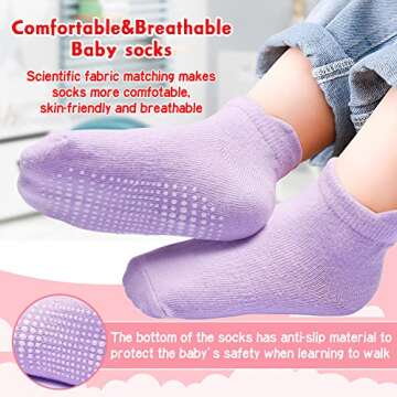 HYzgb Toddler Girls Socks 1T 2T 3T Non Slip Grips 12 Pairs Baby Socks 12-18-24 Months with Grippers ...