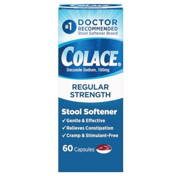 Colace Regular Strength Stool Softener 100 mg Capsules - 60 Count for Gentle Relief