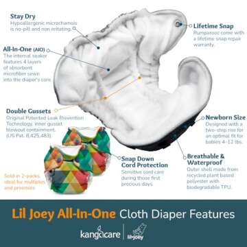 Kanga Care Lil Joey Newborn All in One AIO Cloth Diaper (2pk) Lily 4-12lbs