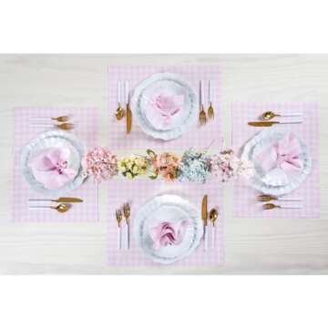Gingham Check Linen Placemats Set of 4 - Marshmellow Pink 100% Linen