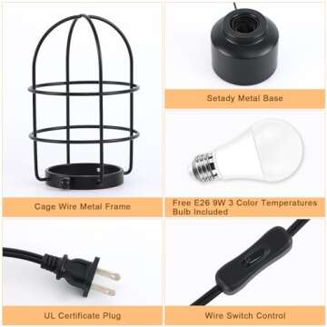 Haian Support Vintage Rustic Desk Lamp - Industrial Bedside Table Lamp for Nightstand - Antique Small Lamp with 3 Color Temperatures LED Bulb and Wire Switch