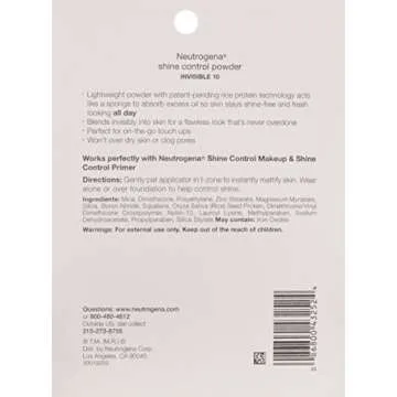 Neutrogena Shine Control Mattifying Face Powder for Oily or Combination Skin, Lightweight & Oil-Absorbing Powder with Rice Protein, Compact with Application Sponge, Invisible 10,.37 oz.