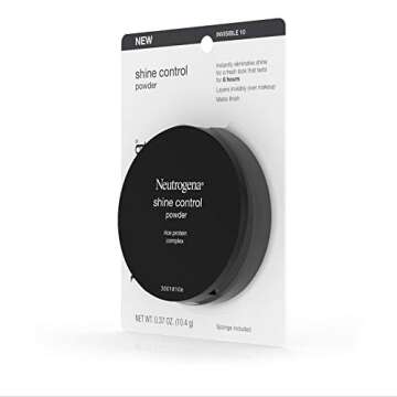 Neutrogena Shine Control Mattifying Face Powder for Oily or Combination Skin, Lightweight & Oil-Absorbing Powder with Rice Protein, Compact with Application Sponge, Invisible 10,.37 oz.