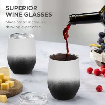 FineDine Triple Insulated Wine Tumbler With Lid (4 Pack) 12oz Stainless Steel Set- Tumblers Keep Dri...