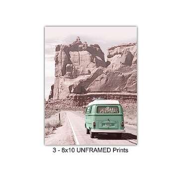 Desert Cactus Travel Photo Set - 8x10 Volkswagen Van Picture Posters - Gift for American West Photography Fans - Unframed Wall Art Prints