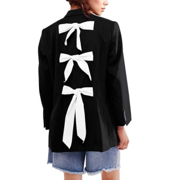 ICOBID Women Casual Oversized Blazers Bow Tie Blazer Suit Lapel Open Front Office Blazer Jacket Butt...
