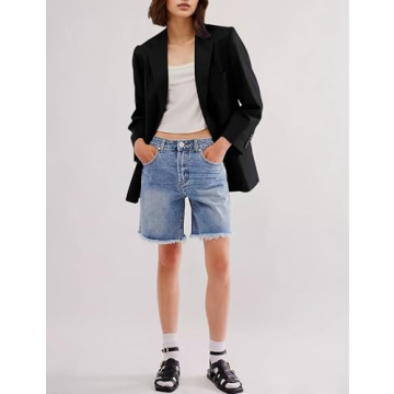 ICOBID Women Casual Oversized Blazers Bow Tie Blazer Suit Lapel Open Front Office Blazer Jacket Button Down Work Cardigan Black