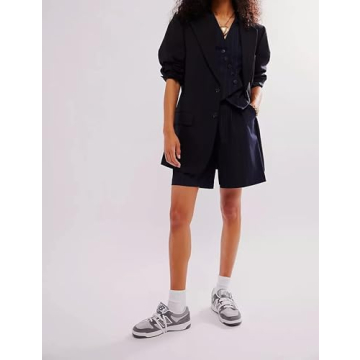 ICOBID Women Casual Oversized Blazers Bow Tie Blazer Suit Lapel Open Front Office Blazer Jacket Button Down Work Cardigan Black