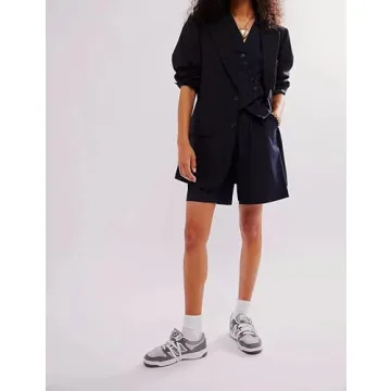 ICOBID Women Casual Oversized Blazers Bow Tie Blazer Suit Lapel Open Front Office Blazer Jacket Button Down Work Cardigan Black