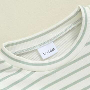 FOCUSNORM Toddler Baby Girl Outfits Ruffle Long Sleeve Striped Trim Tops + Flare Pants Set Toddler 2Pcs Fall Winter Clothes (Striped Green, 18-24 Months)