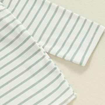 FOCUSNORM Toddler Baby Girl Outfits Ruffle Long Sleeve Striped Trim Tops + Flare Pants Set Toddler 2Pcs Fall Winter Clothes (Striped Green, 18-24 Months)